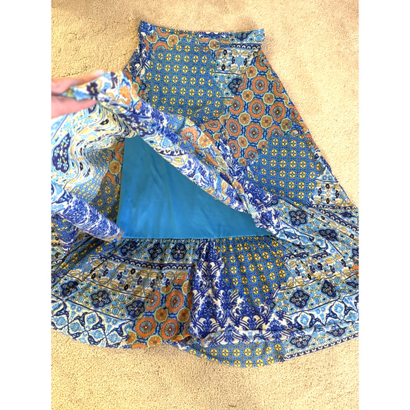 Chicos Midi Skirt Womens Size 0 US Large Blue Patchwork Print Bohemian - Picture 3 of 7